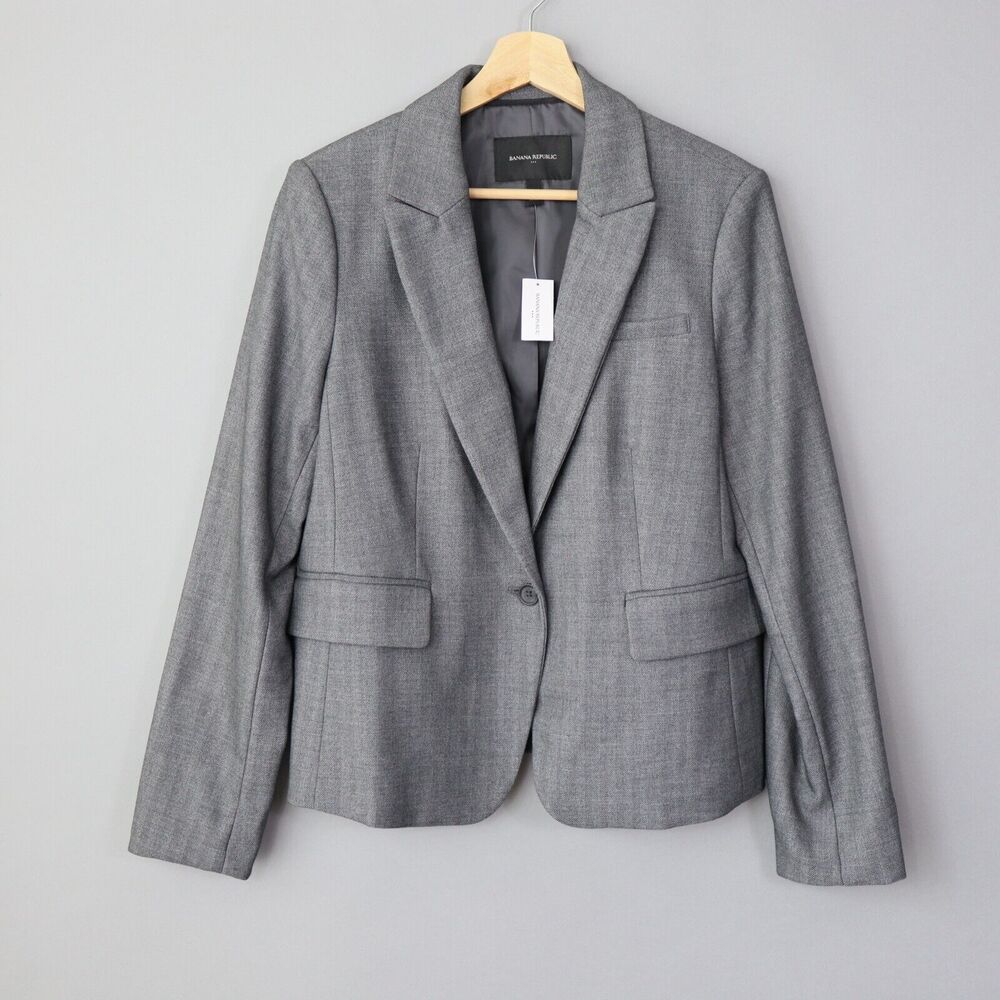 Banana Republic Blazer Size 8 Gray Single Button Work Career Office